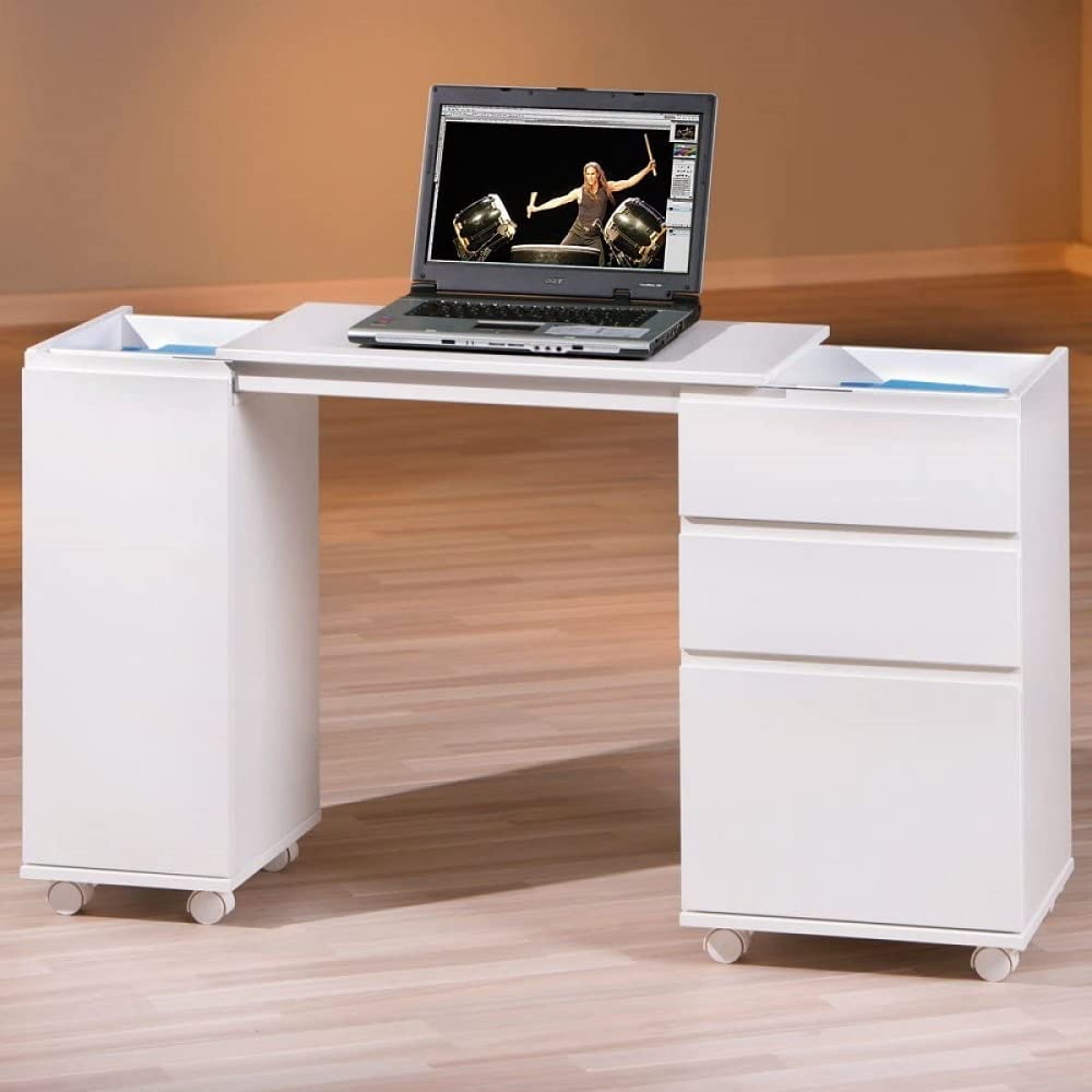 Inter Link - Schreibtisch - Ausziehbarer Schreibtisch - Funktionsschreibtisch - Ausziehbarer Schrank - Weiß Lackiert - Laptop Office, 36D x 72W x 66H cm