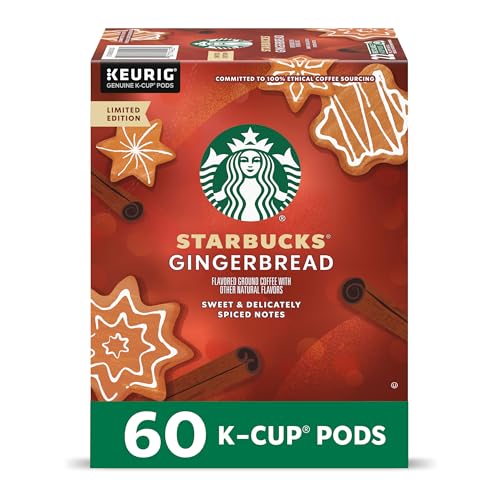 Image of Starbucks K-Cup Coffee Pods, Gingerbread Naturally Flavored Coffee For Keurig Brewers, 100% Arabica, Limited Edition Holiday Coffee, 6 Boxes (60 Pods Total)