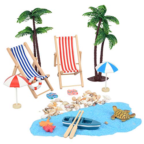 YIKANWEN Strand-Mikrolandschaft Miniliegestuhl Strandkorb Sonnenschirm Kleine Palme Deko Accessoires für Sandkasten… – Bild 3