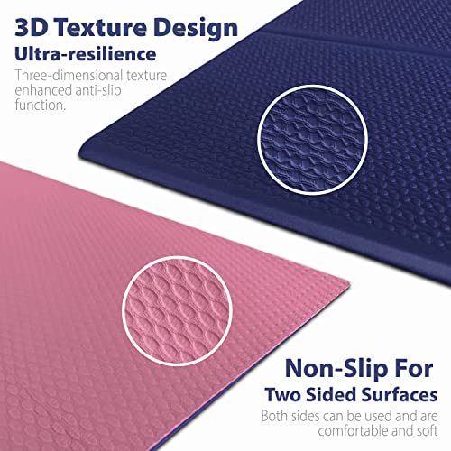 Foldable Yoga Mat-1/4 Inch Thick - Easy To Storage Travel Yoga Mat Foldable Lightweight For Fitness - Anti Slip Folding Exercise Mat For Yoga, Pilates, Home Workout & Floor Exercise(Dark Blue/Pink) #TOP2