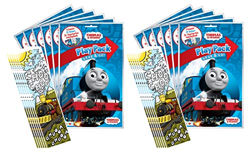 Bundle of 12 Thomas the Tank Engine Grab & Go Play Packs and 12 KaleidoQuest Chugga Chugga Choo Choo Train-Themed Colorable Bookmarks