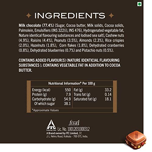 Image of Fabelle Rocky Road -Luxury Handcrafted Milk Chocolate Bar with Dry Fruits, Crunchy Nuts and Crispies,120g, Premium Milk Chocolate Gift, Chocolate Bar (Pack of 3)