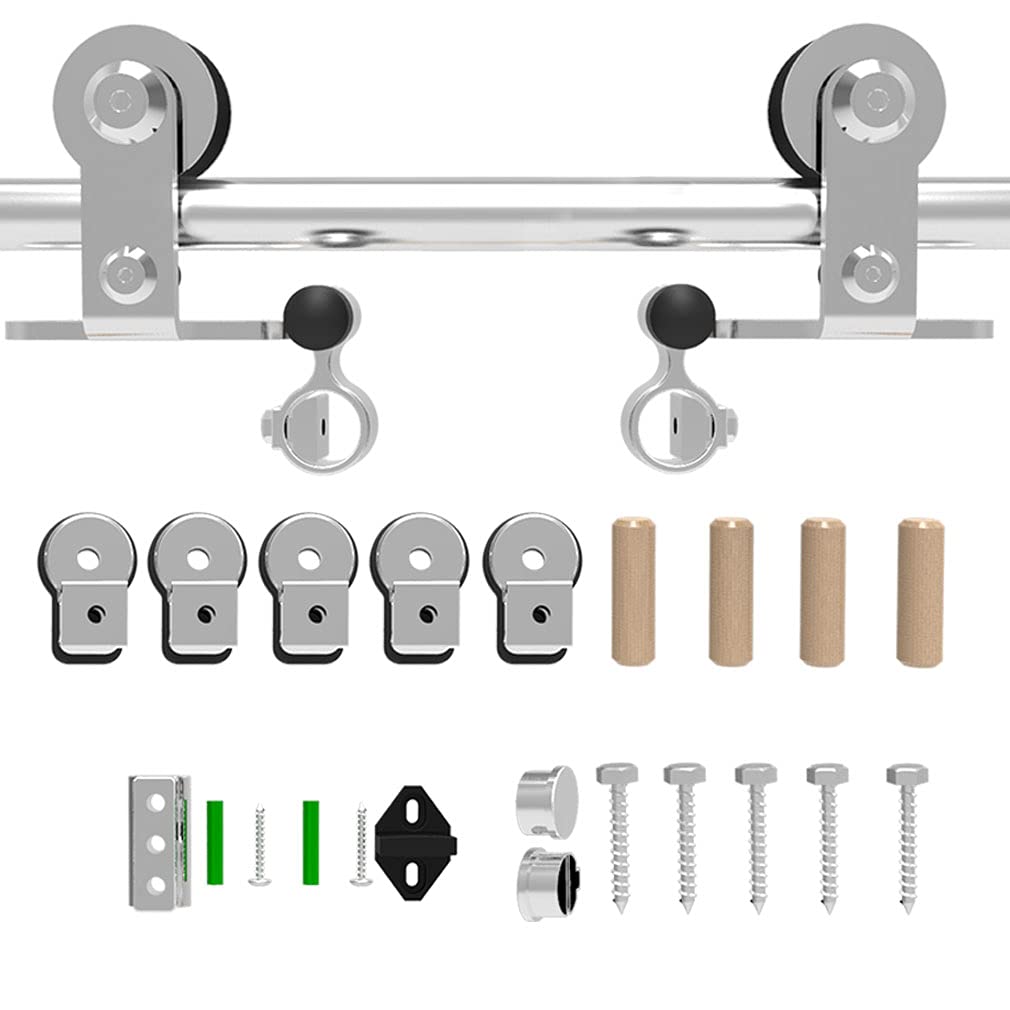 CCJH 6.6FT/200cm Stainless Steel Sliding Barn Wood Door Hardware Track Kit Top T Mount Roller Hanger Set for Single Door