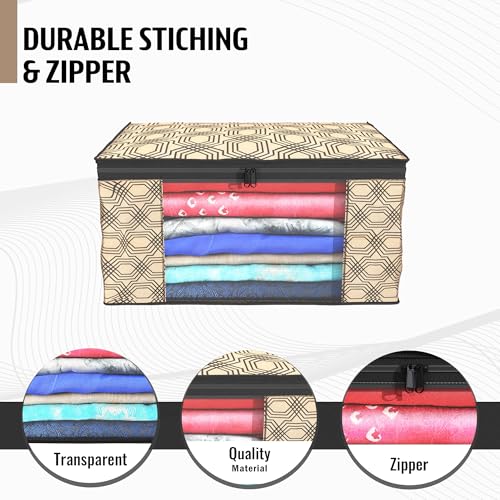 Image of Heart Home (Pack of 4) Saree Covers | Non-Woven Saree Bags (9 Inch) Clothes Bag for Women | Foldable Storage Bag for Almirah & Wardrobe (Check Print) Sari Cover Bags | Coffee
