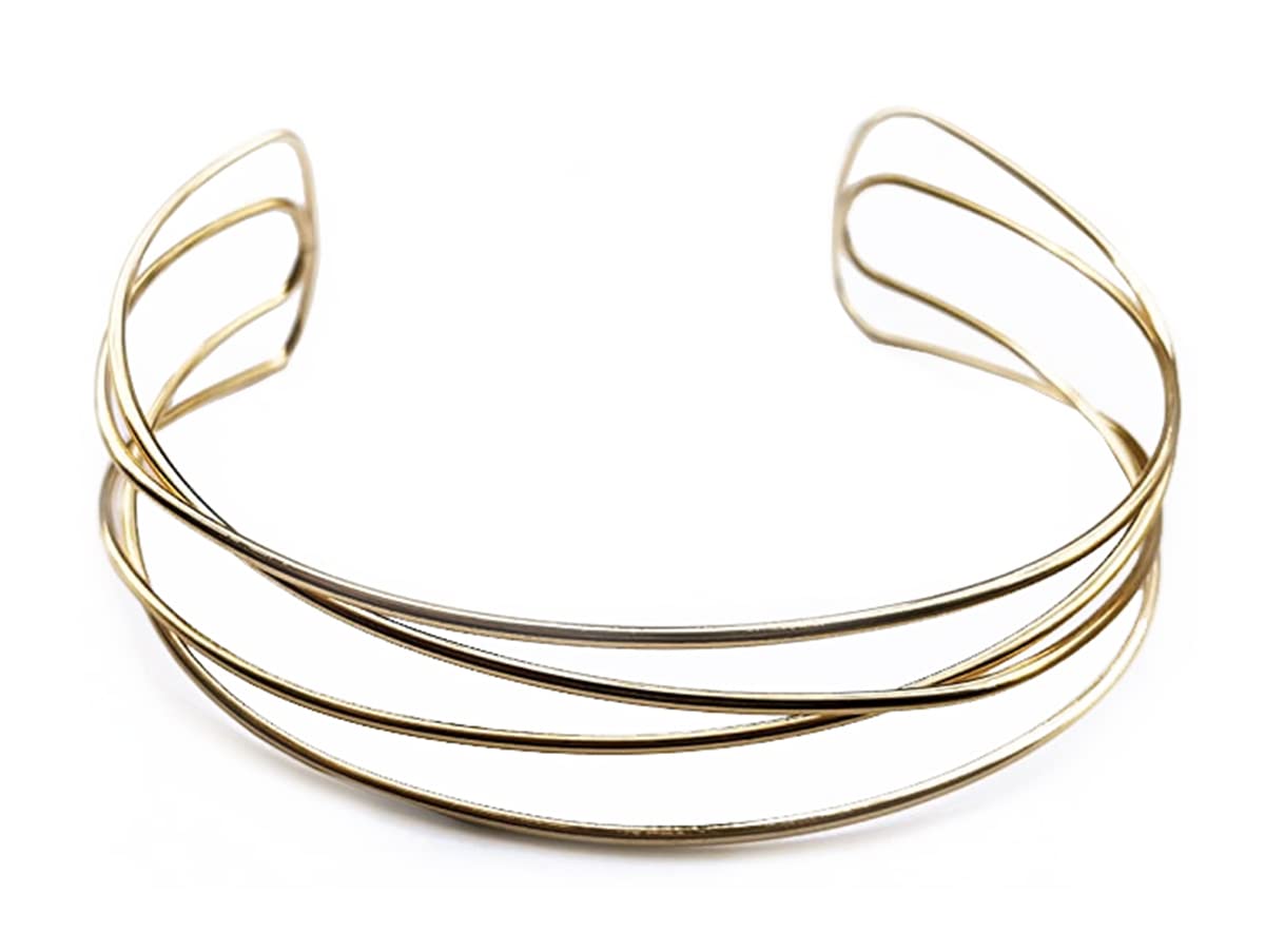 MIDNAYChoker dorado rígido triple, Metal, Aleación de zinc, Talla Única, Ajustable - Diámetro 11,5 cm - Collar Dorado Mujer - Collar Gargantillas Mujer - Collares Chocker