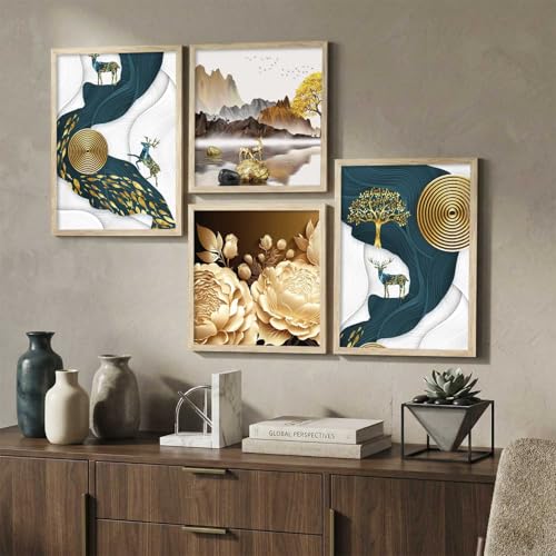 Image of kotart Aesthetic Modern Wall Decor Paintings with Frame for Home Decoration - Painting for Living Room Bedroom - Painting for Wall Decoration Set of 4 (Art 5, Big (13x17 or 13x13 inch))