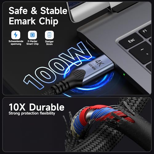 Image of Long USB-c Cables 2 Pack 10FT, 100W Fast Charging, 20Gbps SuperSpeed USB 3.2 Gen 2x2, 4K@60Hz Video, Compatible with Thunderbolt 4 /3