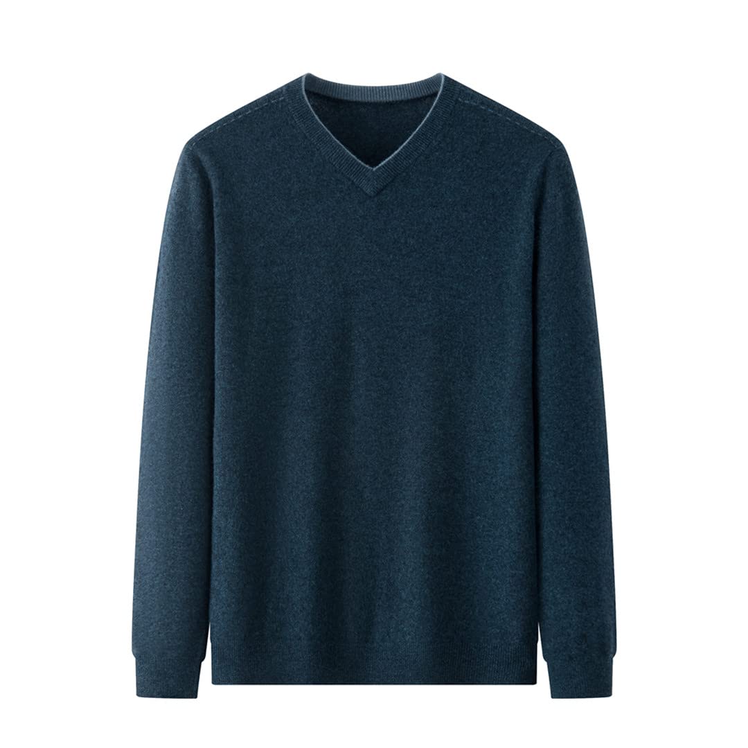 Los hombres jersey de lana de color sólido con cuello en v suéter de punto de los hombres ropa de otoño, Noche Azul, S