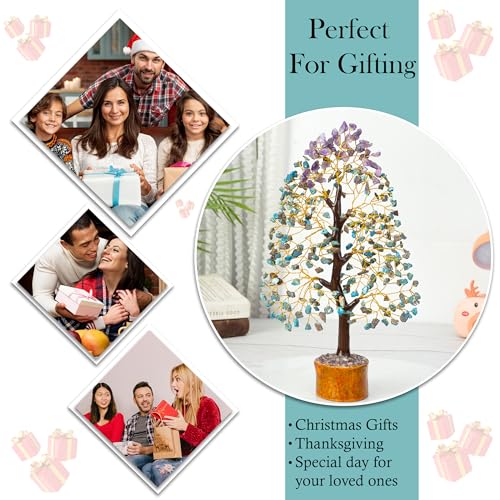 Image of Crocon Amethyst & Turquoise Gemstone 10-12 inch Tree of Life Healing Stone | Birthday Gifts for Women, Friends House Warming Gift New Home Decor, Gift for Mom, Unique Home Office Decor Presents Idea
