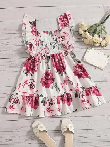 Image of TAGAS Floral Print Mesh Insert Ruffle Trim Belted Dress||Frock for Girls||Sleeve Less Dress for ||Fency Dress||(KD-144)