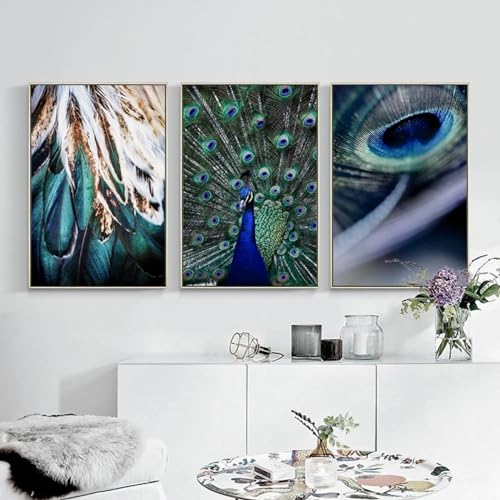 Affiches Toile Plume de Paon Bleu KEBIA : Solution Grand Mur Vide Salon