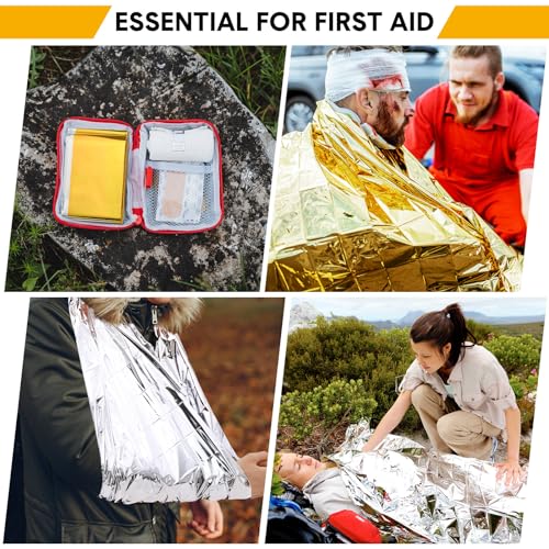 Copkim 100 Pack Emergency Foil Thermal Blanket Bulk 83 x 55'' Waterproof Space Blanket First Aid Survival Blanket for Outdoors, Camping, Hiking, Homeless, First Aid, 50 Pc Silver 50 Pc Gold Silver - Image 5