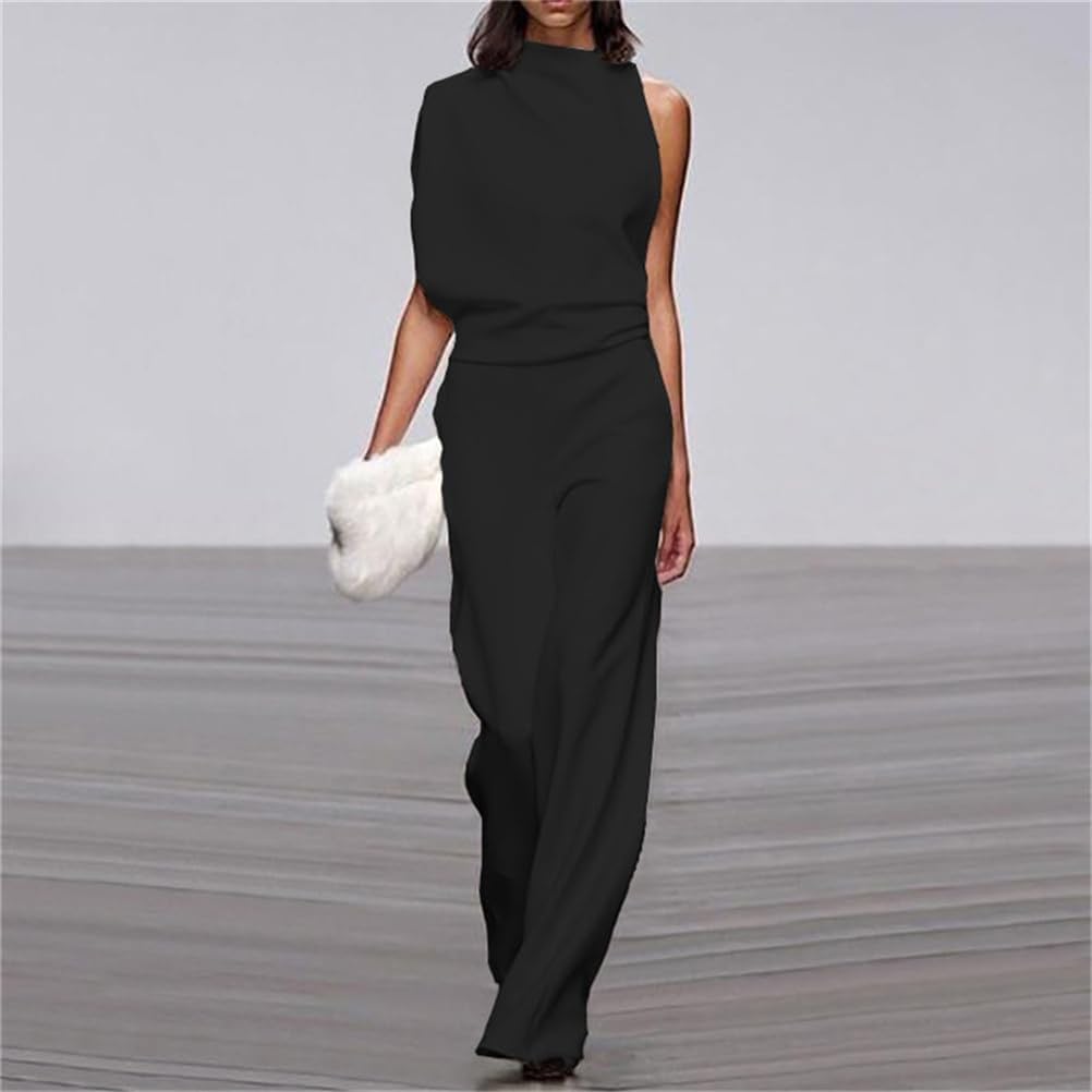 Tuta da donna, elegante e alla moda, con spalle scoperte e scollo a V, tinta unita, monospalla