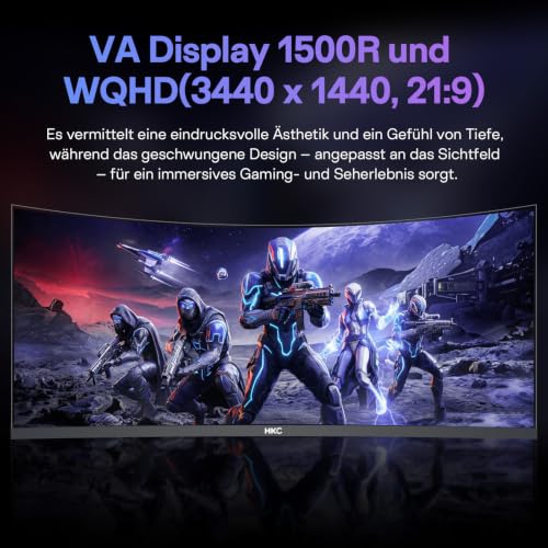 HKC 34-Zoll Curved-Gaming-Monitor UWQHD 120 Hz 3440 x 1440, 1500R-VA-Panel – Ansicht 3
