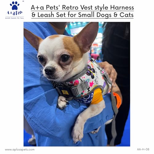 Image of A+a Pets' Retro Vest Harness & Leash Set | No Pull, No Escape, Breathable, Cute Combo for Puppies, Small Dogs, Cats (London Dreams, Pink, L)