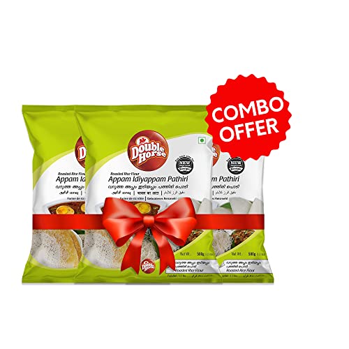 Image of Double Horse Traditional Appam /Idiyappam /Pathiri Rice Flour, 500 Gm (Pack Of 3) |Roasted White Rice Flour| Sortex Rice Powder| Aripodi| Pathil Powder