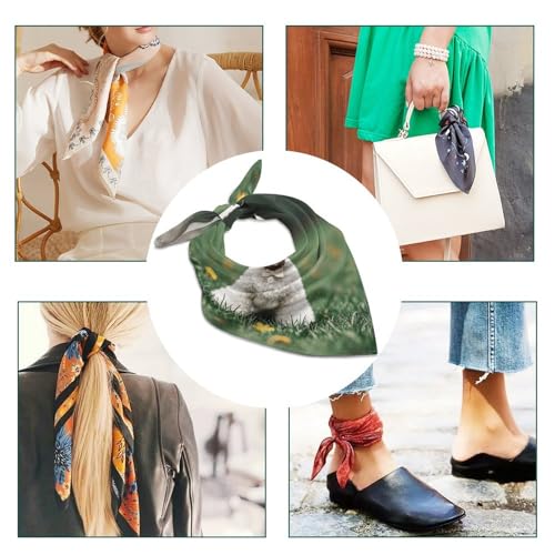 Women Square Head Scarf Boho Hair Scarf Bichon Frise Dog on The Grass Head Kerchief Woman Headband Satin Bandanas Fashion Neck Scarves Silk Headwear for Bag Hair Scarves Gift 25"×25"4