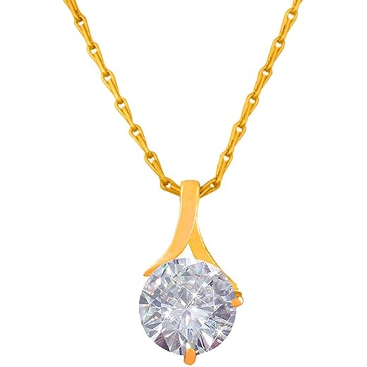 JFL Gold Plated Solitaire Pendant with Chain