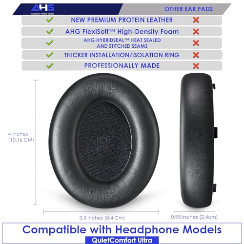 AHG Accessory House Global QC Ultra Kit de reemplazo de almohadillas para orejas y almohadilla para banda de cabeza compatible con audífonos Bose QuietComfort Ultra inalámbricos (Negro). Fácil instalación DIY y gran comodidad miniatura 4