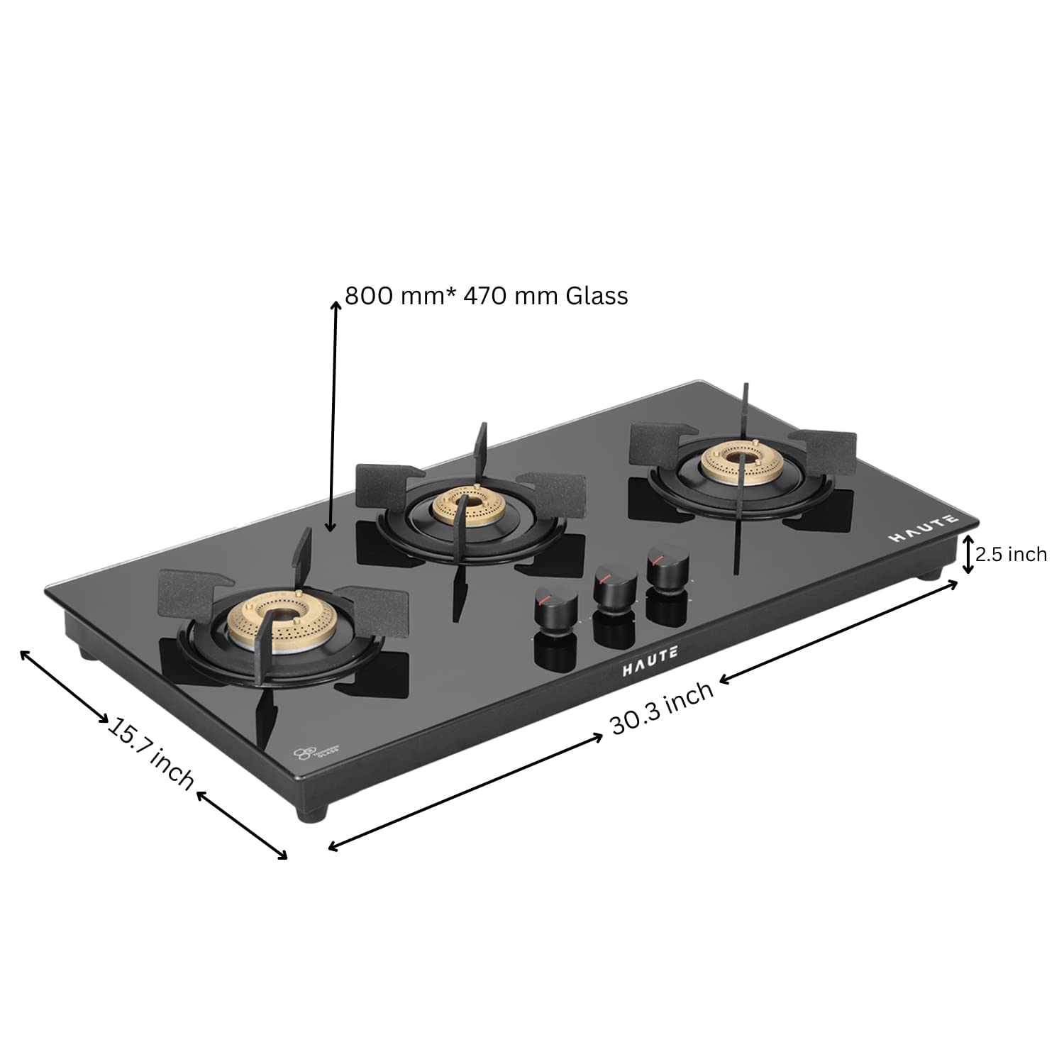 Haute Evoque Series 2.0XSabaf Just Black 3 Burner Gas Stove measurements