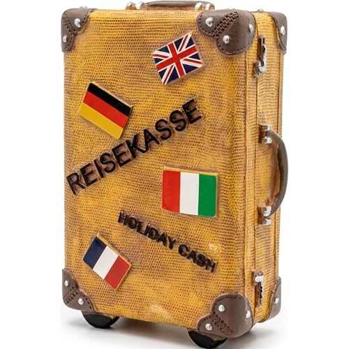 TopShop24You Koffer Spardose Reisekasse Urlaubskasse - Reisekoffer im Retro Design Geldgeschenk Urlaub 15 x 11 cm (Beige)