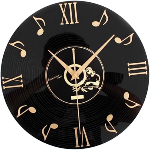 PRETYZOOM Vinyl Record Wall Clock Vintage Design Musical Notes Retro Home Decor for Living Room Office Classroom and Ideas