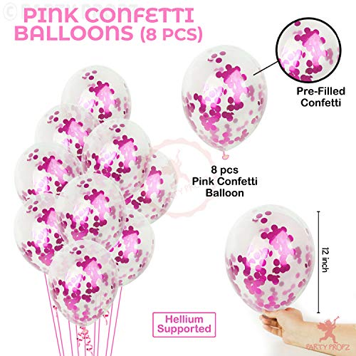 Image of Party Propz 9Pcs Pink Confetti Balloons & Happy Birthday Banner Combo - For Girls Birthday Decoration Items Set -Girl Theme Balloons Decorations -Elegant Supplies ,Paper;Rubber