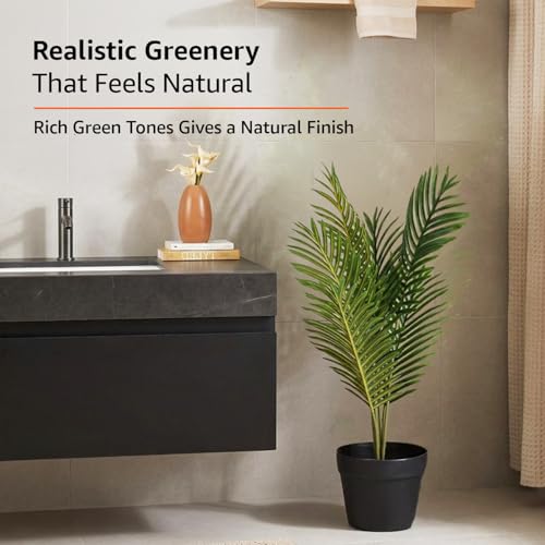 Image of amazon basics Artificial Areca Plant in Black Plastic Pot | Realistic 70 cm Faux Greenery | Durable Plastic | Stylish & Compact | Zero Maintenance | Indoor, Outdoor, Home & Office Decor