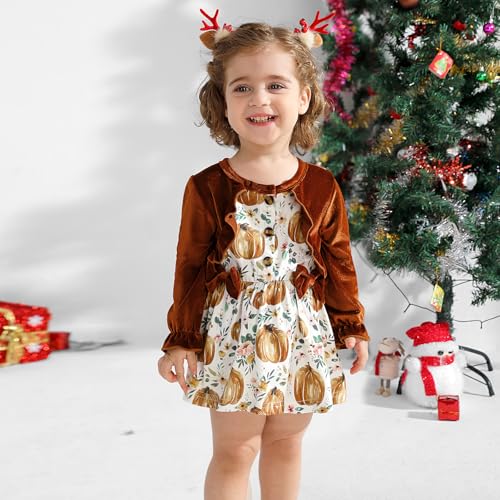 Newborn Baby Girl Outfit Christmas Thanksgiving Velvet Romper Cardigan Dress Long Sleeve Knit Fall Winter Clothes2