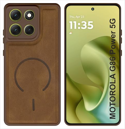 SBMS Back Cover for Motorola G86 Power 5G | Ultra Slim Soft Rubberised Hard Case | Oil Feel Soft Leather Back | Mag-Safe Design (Mag-Safe Not Support) | Camera Protection Case for G86 Power (Brown)