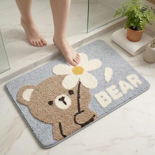 Image of Dream Weaverz 2000 GSM Super Soft Microfiber Bath Mat 40x60 cm | Ultra Absorbent Anti-Skid Quick Dry Bathroom Rug | Floor Mat for Bathroom, Bedroom, Kitchen, Home | Cute Design Bathmat