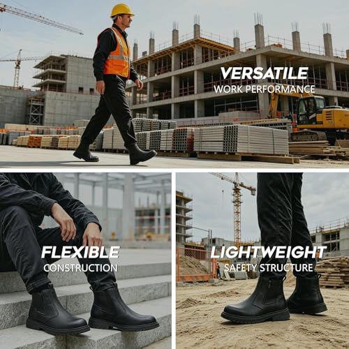 Image of Unisex-Adults Steel Toe Chelsea Boots, Men's Industrial Construction Shoes, Waterproof, Lightweight, Comfortable, Non-slip Safety Boots