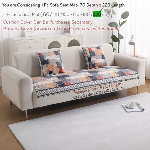 Image of HOKIPO 'LiefNest' Printed Holland Velvet Sofa Cover Mat with Foam Filling for 1 /2 /3 Seater & L-Shape Sofa. Make Your Own Sofa Cover Set, Mat Size: 220(L) cm, Urban Grid Multicolor (IN-826-D7)