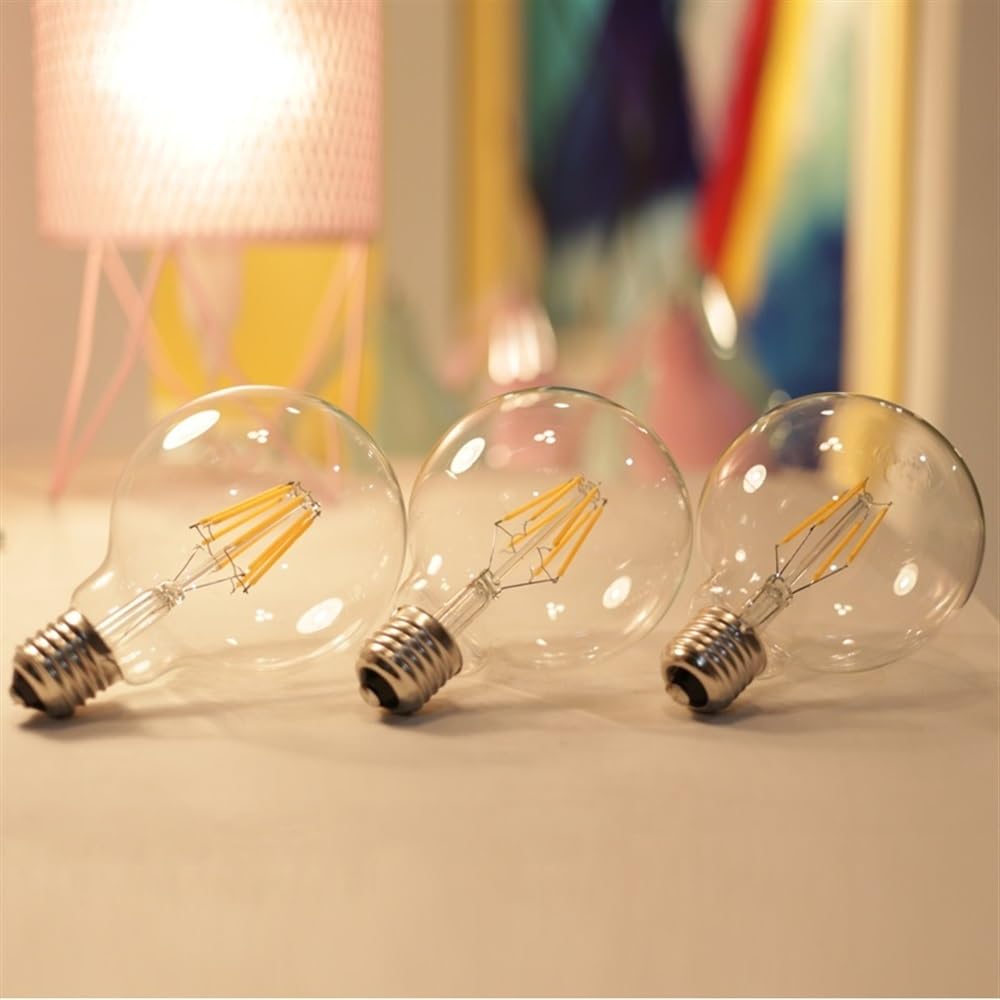 1fortunate Paquete de 10, bombilla de filamento LED G80 G95 G125, bombilla grande mundial de 4W, 6W, 8W, bombilla Edison de filamento E27, lámpara de interior de vidrio transparente AC220V