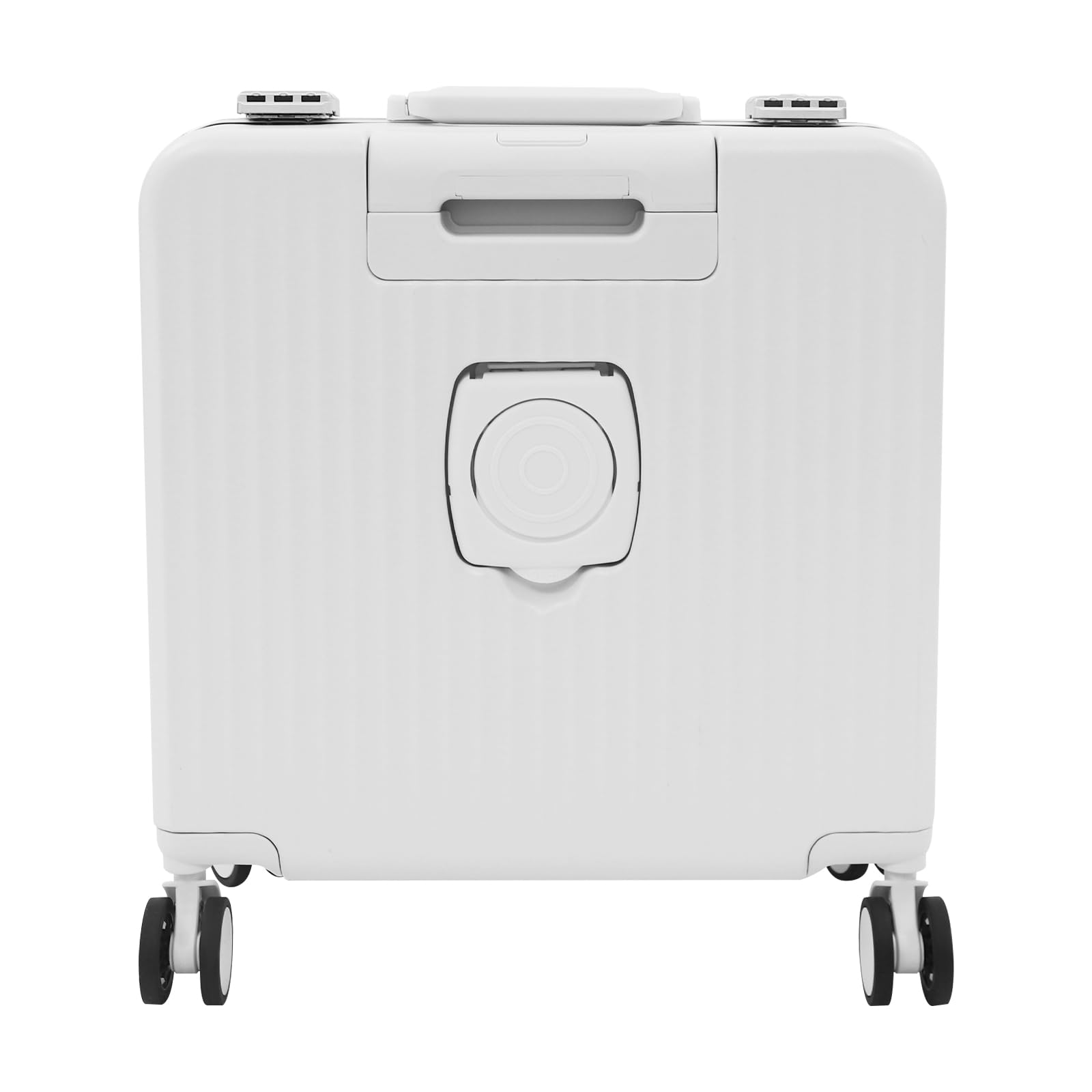 18 Zoll Koffer Frontöffnung Hartschale mit USB (Weiß,de_DE,Weiß) | ABS PC Gehäuse, Reisekoffer für Kurzreisen, Handgepäck Trolley mit 4 Rollen Zahlenschloss Becherhalter