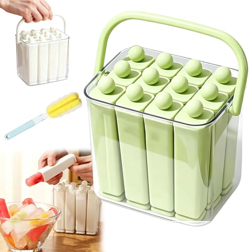 Image of Silicone Ice Stick Tray with Storage Caddy, Ice Cream Mold Tray Set with Storage, 6 Cavity Silicone Ice Stick Set, Easy Release Long Ice Cube Stick Maker for Homemade Frozen Treats (12-green)