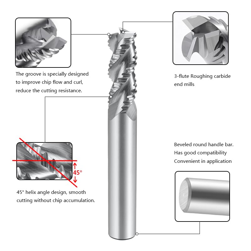 Image of Carbide Roughing End Mills-3 Flute CNC High-Efficiency Sloting for Milling Aluminum.1 Pcs D6x50mm