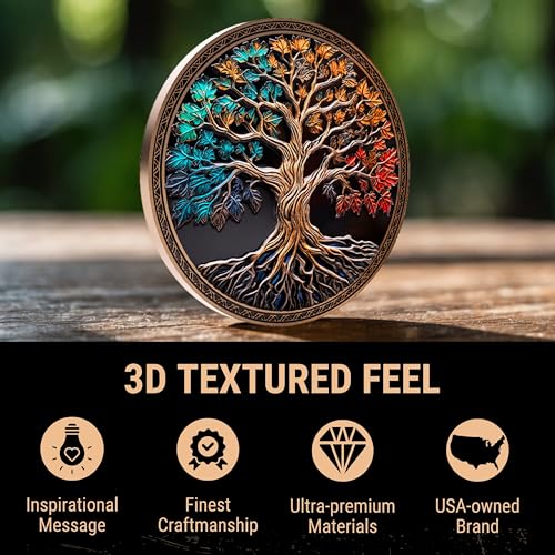 Image of Milestone Mint Affirmation Sobriety Coin Set 10 PK - Tree of Life Anniversary Sobriety Gifts for Men & Women | AA Coins and Medallions w /Token, 3D Texture, Recovery Sober Chips | Bulk Pack Discount