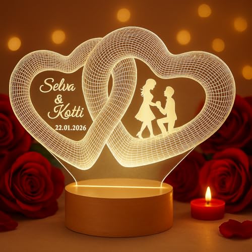 Image of Anniversary Personalized Infinity Heart LED Lamp for Couples | 3D Illusion Custom Night Light for Wedding Marriage & Engagement | Warm White Acrylic Lamp for Wife Romantic Gifts
