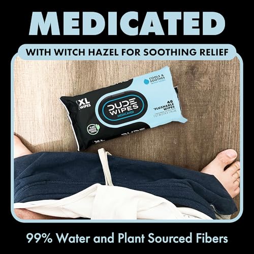 Image of DUDE Wipes Fragrance Free Hemorrhoid Flushable Wipes - 3 Pack (144 Count) - Extra-Large, Medicated with Witch Hazel for Soothing Relief - Septic and Sewer Safe