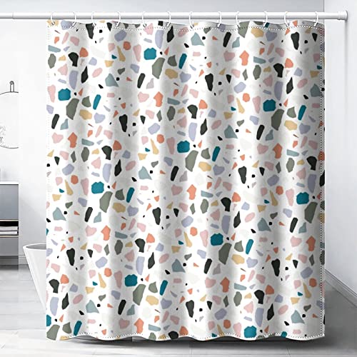 INSFBRB Modern Geometric Marble Fabric Shower Curtain,Abstract Rustic Terrazzo Print