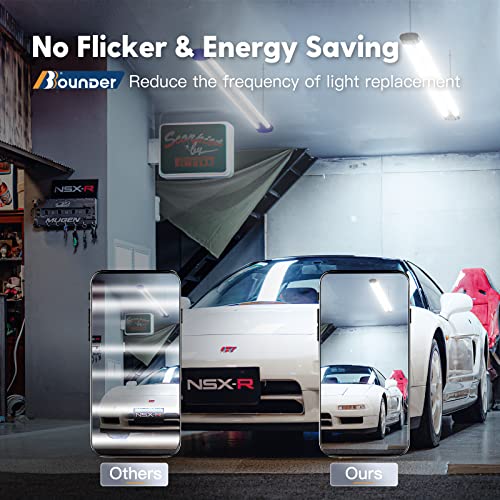 bbounder 4 pack linkable led utility shop light 4400 lm super bright 6500k cool daylight 4 ft integrated fixture for garage 40w equivalent 250w surface  suspension mount black