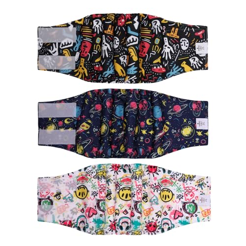 Image of CuteBone Dog Diapers Male Washable Belly Band for Male Dogs Wraps Black 3pcs a Pack DM54M