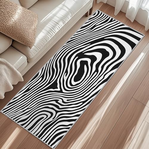 Tapis de Couloir Antidérapant Motif Zèbre Tapis de Couloir Lavable Noir et Blanc Carpet 60 x 200 cm pour Interieure Entrée Passage Chambre Salon Salle à...