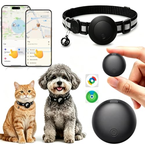 Localizador GPS Perros & Gatos, Collar GPS Compatible con iOS y Android, GPS Perros Sin Suscripción, Collar Ajustable IP67 Impermeable, para Gatos u Otros Rastreador de Mascotas (Negro)