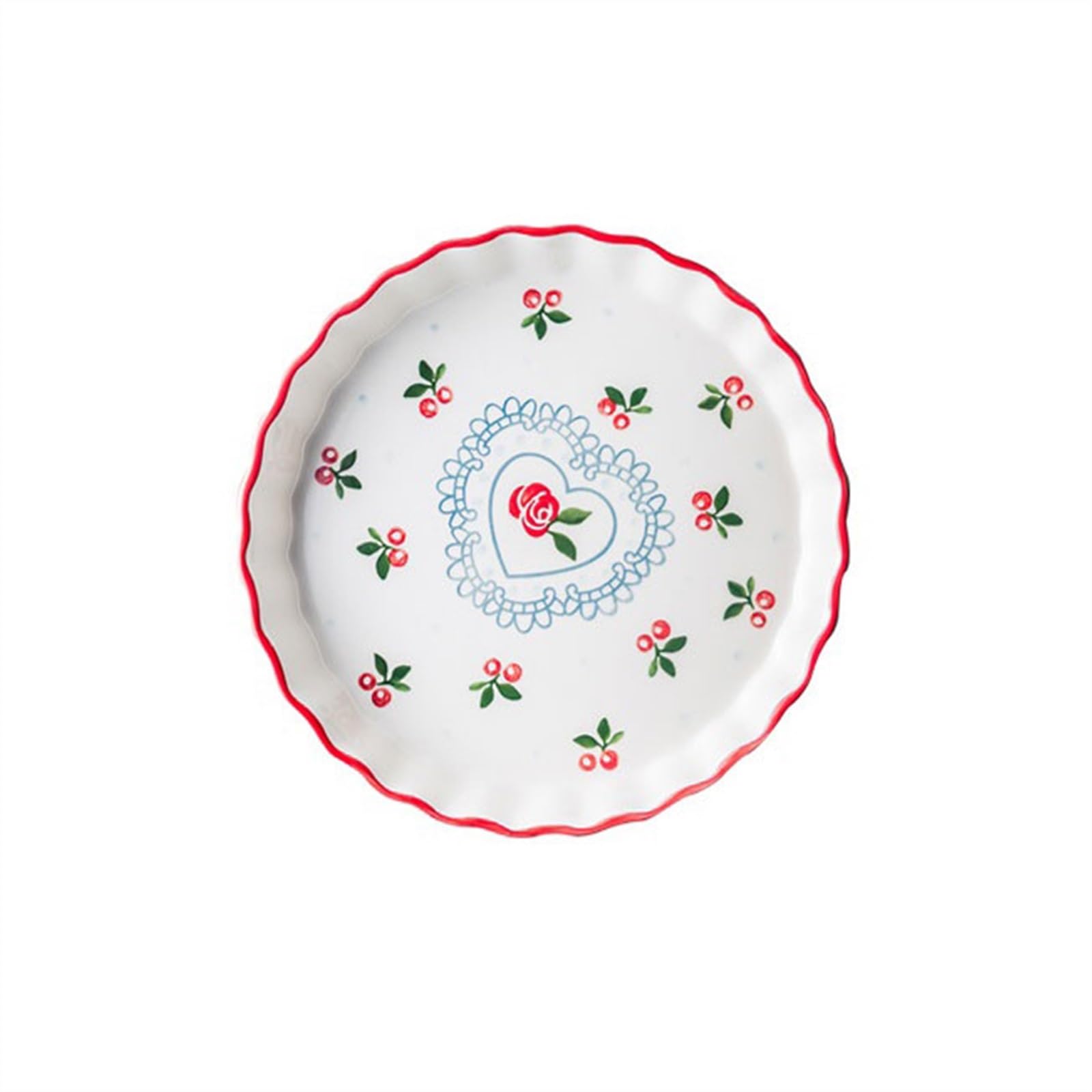 OLSKFUH Kitchen Hand-Painted Underglaze 9.5 Inch Cherry Lovely Ceramic Pie Plate Baking Dish Home Oven With Large Soup Round Cooking,