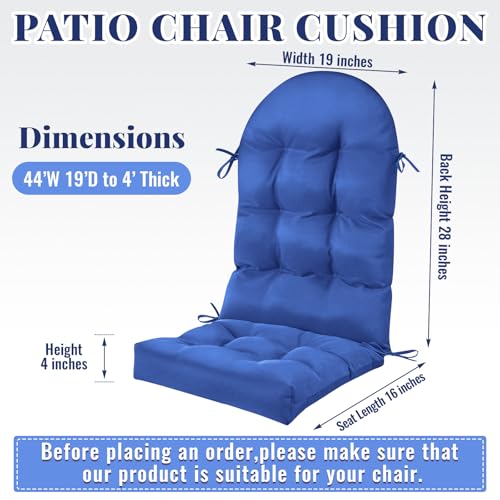Image of Geelin 4 Pcs Outdoor Patio Chair Cushion Thick High Back Adirondack Chair Cushion Tufted Weather & Fade Resistant Anti-Slip Outside Rocking Chairs Pads with Ties 44 x 19 x 4 Inch (Navy)