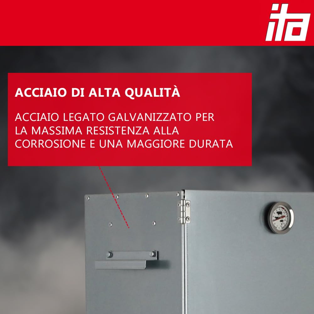 ITA Affumicatore 7001 - Armadio per affumicare premium con 3 ripiani 81 cm - Acciaio legato - Qualità Made In EU Direttamente dal produttore - Fumatore per affumicatura a freddo e a caldo