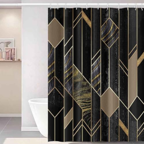 Rideau de douche en marbre noir abstrait imperméable 165 x 183 cm avec crochets inclus