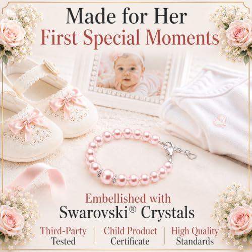 Image of Baby Bracelets for Infant Girls, Pink Pearl Bracelet Baby Girl Jewelry Gift
